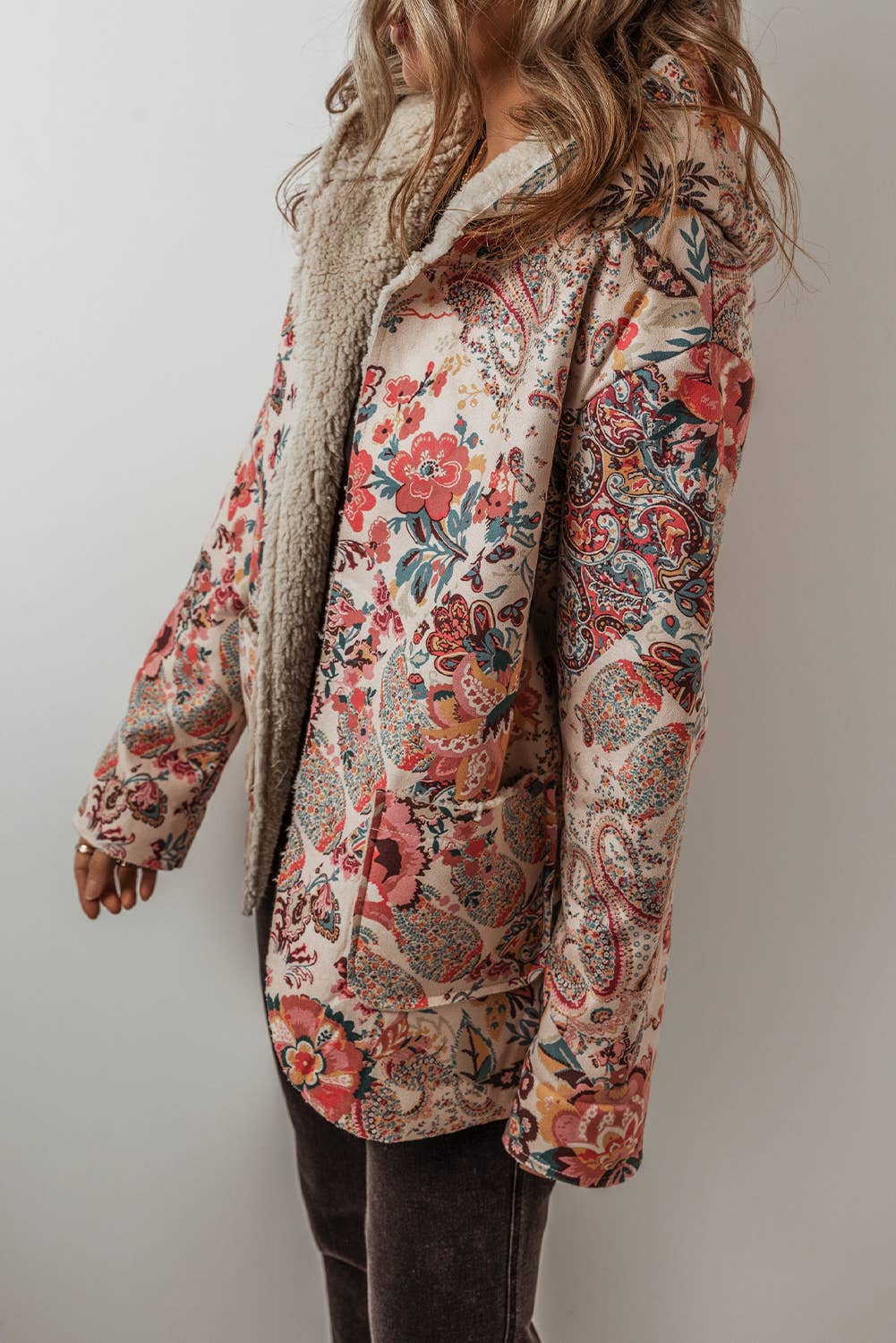 Vintage Paisley Printed Sherpa Lined Hooded Jacket