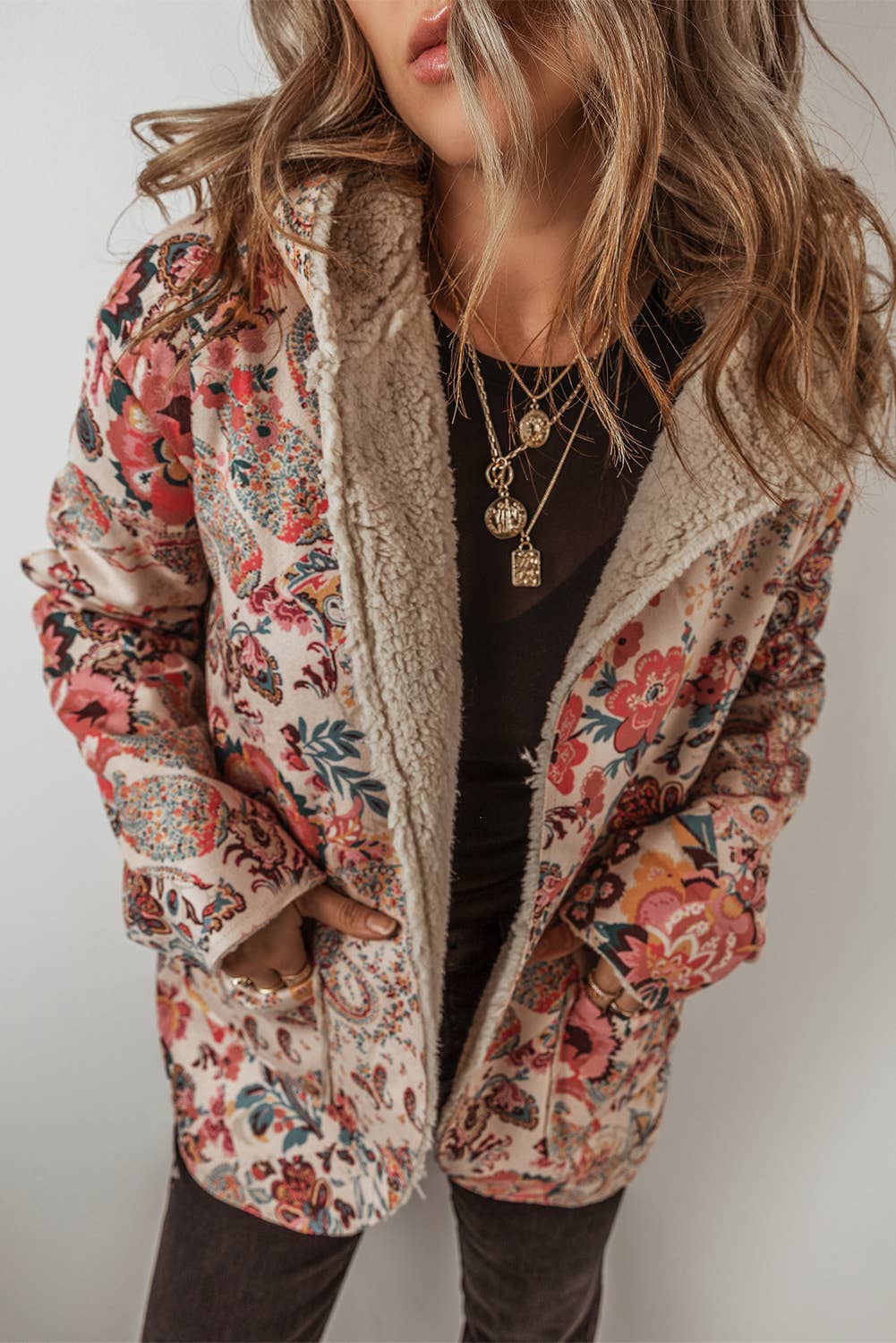 Vintage Paisley Printed Sherpa Lined Hooded Jacket