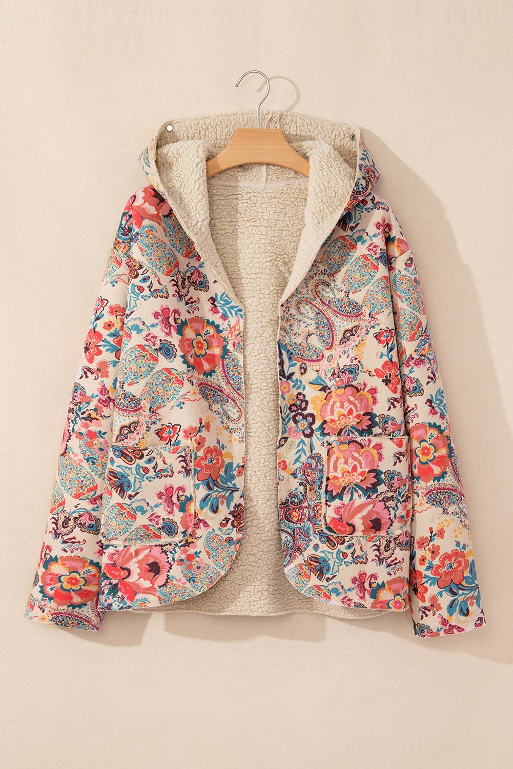 Vintage Paisley Printed Sherpa Lined Hooded Jacket