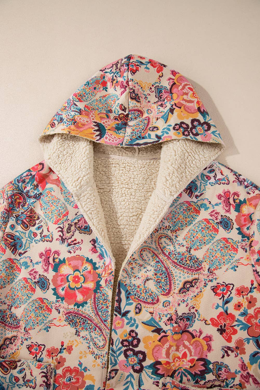 Vintage Paisley Printed Sherpa Lined Hooded Jacket