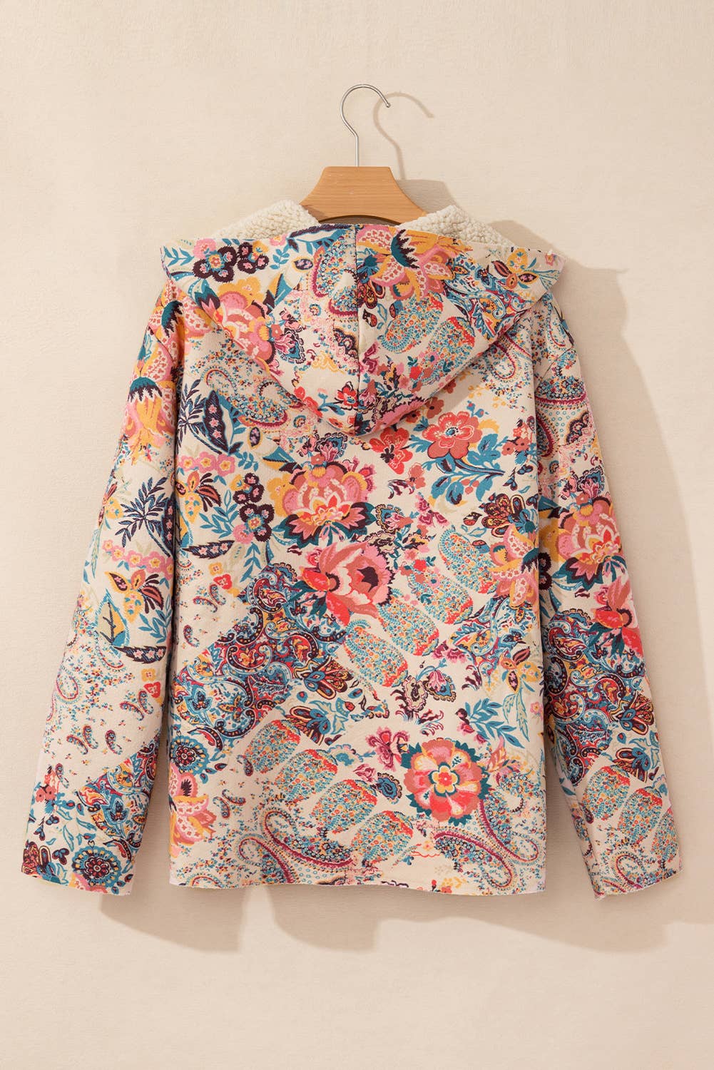 Vintage Paisley Printed Sherpa Lined Hooded Jacket